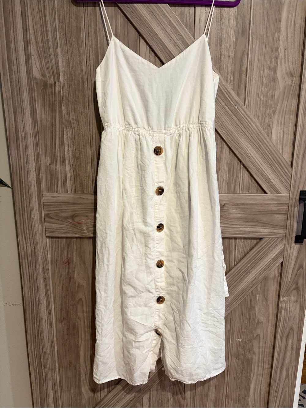 Zara Cream Button-Front Spaghetti Strap Dress